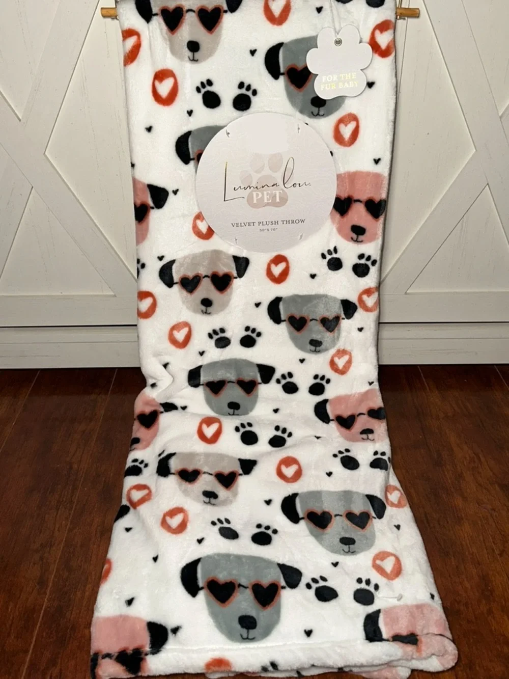 Lumina Lou Puppy with Heart Glasses Velvet Plush Throw Blanket